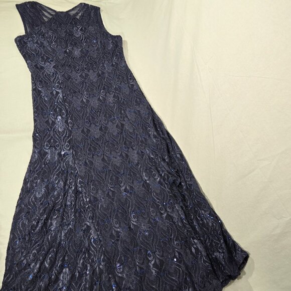 R & M Richards Mother Of The Bride BLUE Sequined Lace Sheer Formal Dress Size 16 - Picture 7 of 17